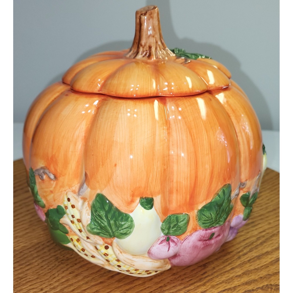 Russ Pumpkin Harvest Cookie Jar Ceramic Autumn Thanksgiving Decor Vintage